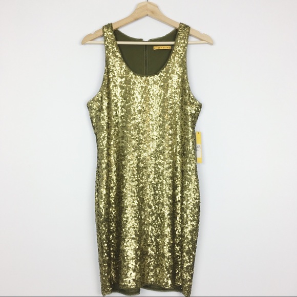 Alice + Olivia Dresses & Skirts - Alice + Olivia Gold Sequin Beaded Silk Tank Dress